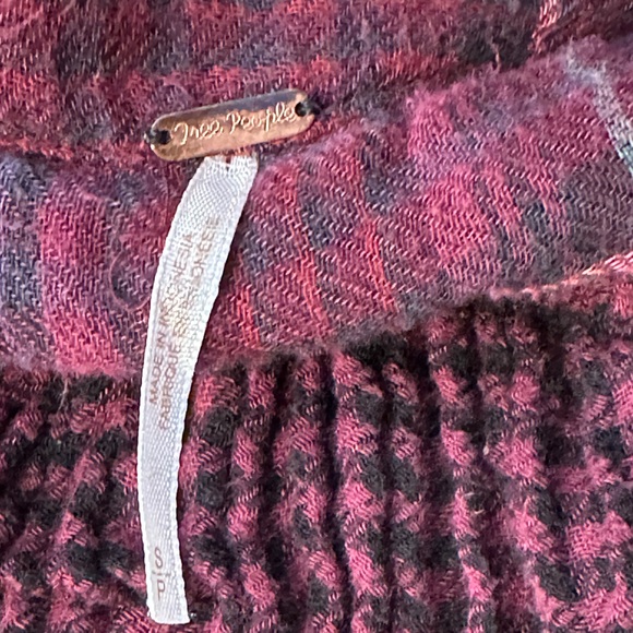 Free People Plaid Blouse Oversized Distressed High Low Blouse. Small. 56” Bust - Picture 3 of 4